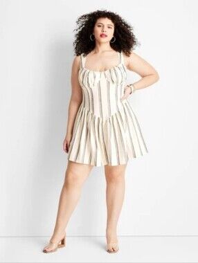 Future Collective Striped Cream Linen Sundress 24W